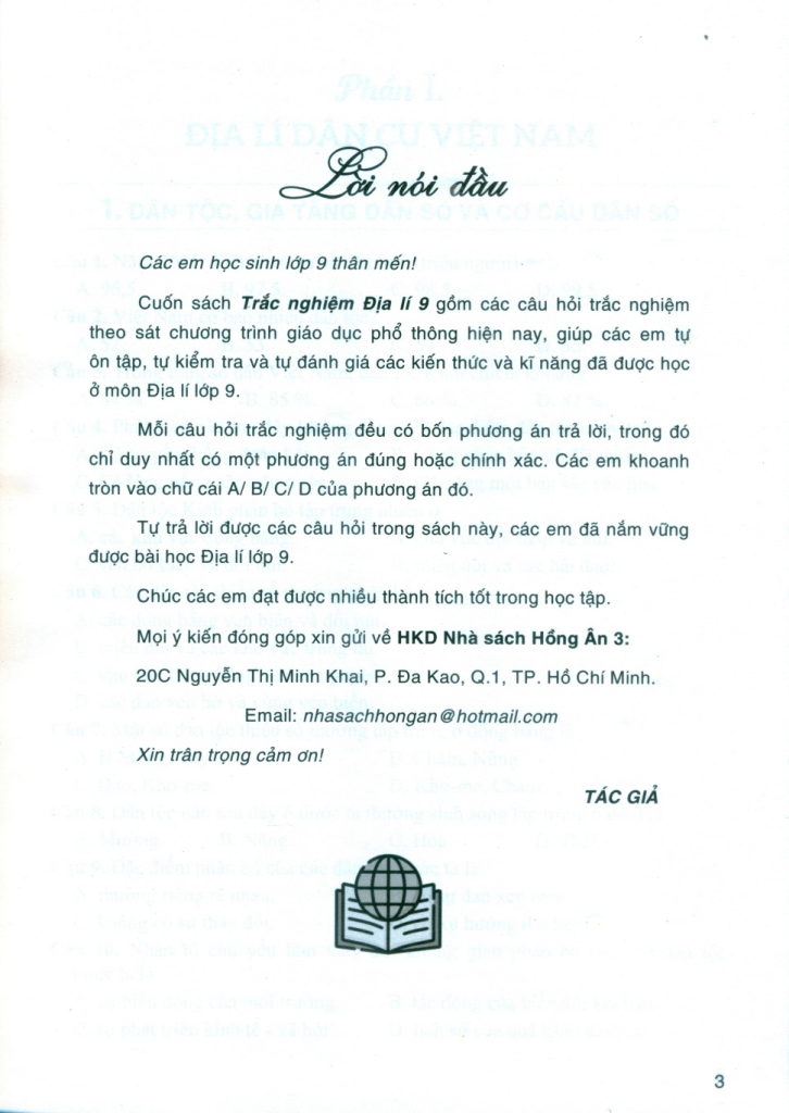 TRẮC NGHIỆM ĐỊA LÍ LỚP 9 (Theo Chương trình GDPT mới - Dùng chung cho các bộ SGK hiện hành)